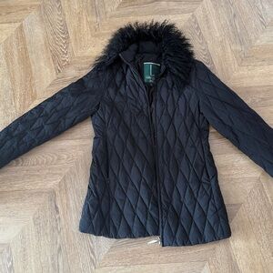 Larry Levine quilted down coat size S mongolian lamb collar real fur